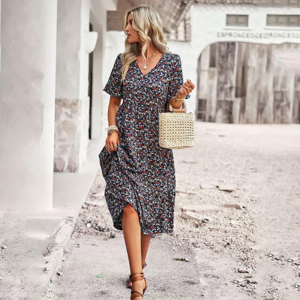 Zara Original Design Print Collar Short Sleeve Summer Dress